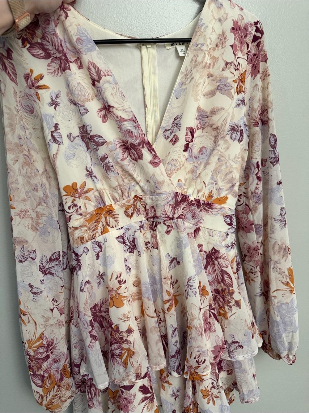 miami Floral Cream Dress with Burgundy and Mustard Accents